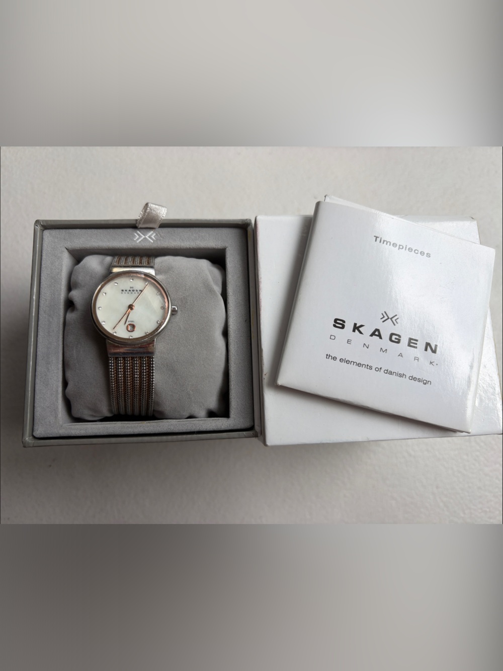 Skagen Rose Gold-Tone Mesh Bracelet Watch with Mother-of-Pearl Dial